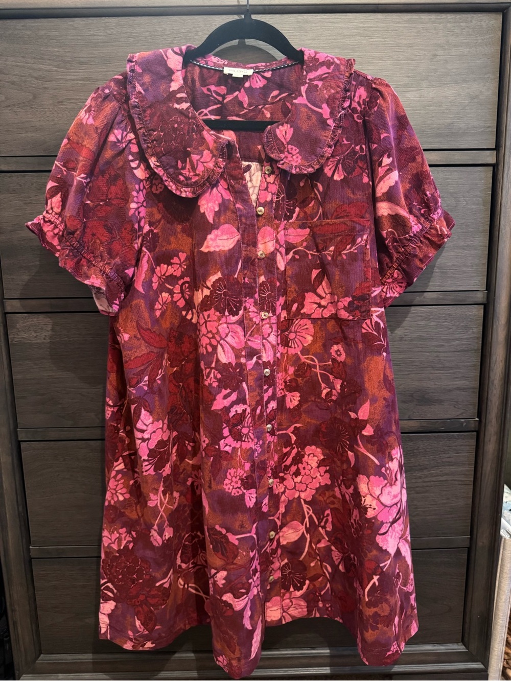 Anthropologie Pilcro Keira Corduroy Floral Button-Front Mini Dress